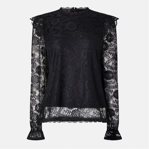 Women's Pieces High Neck Regular Fit Blouse in Black