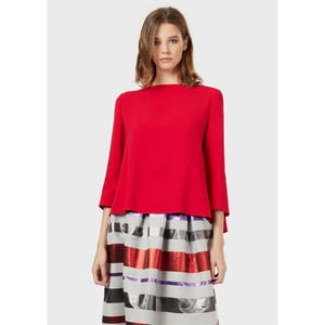Women's Emporio Armani EA7 Relaxed Fit Long Sleeve Boat Neck Blouse in Coral Red