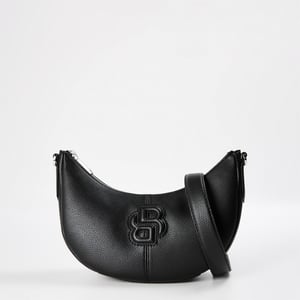 Accessories Boss Anett Halfmoon Crescent Shape Hobo Bag with Monogram in Black