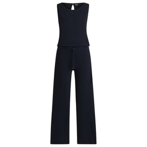 Women's Boss Jewel Neck Solid Patterned Sleeveless Jumpsuit in Dark Blue