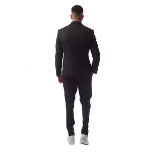 Men's Boss Solid Patterned Lapel Collared Suit Jacket in Black