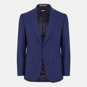 Men's Boss Solid Patterned Notch Collared Suit Jacket in Medium Blue