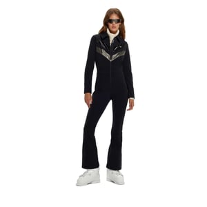 Women's Boss Collared Neck Long Sleeve Solid Patterned Skisuit in Black