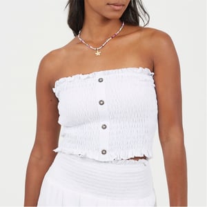 Women's Brave Soul Shirred Button Through Boob Tube in White