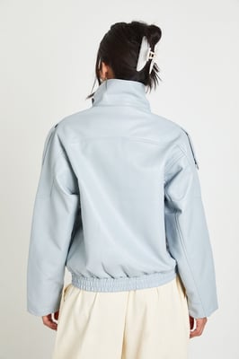 Faux Leather Funnel Neck Jacket
