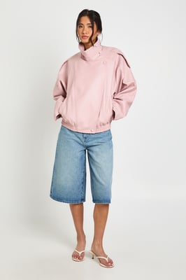 Faux Leather Funnel Neck Jacket