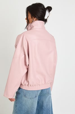 Faux Leather Funnel Neck Jacket