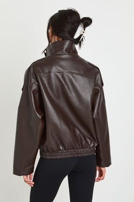 Faux Leather Funnel Neck Jacket