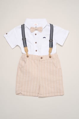 Mock Shirt Bodysuit, Bowtie and Shorts with Braces