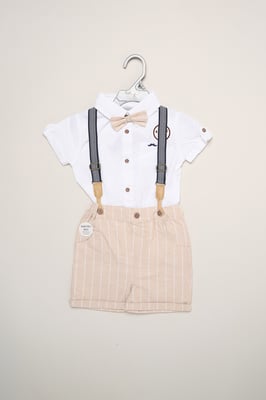 Mock Shirt Bodysuit, Bowtie and Shorts with Braces