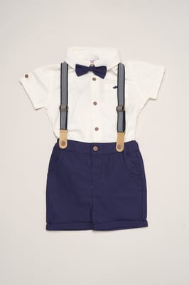Mock Shirt Bodysuit, Shorts and Bowtie Outfit Set
