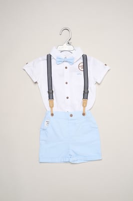 Mock Shirt Bodysuit, Shorts and Bowtie Outfit Set