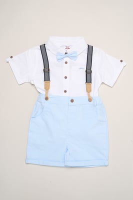 Mock Shirt Bodysuit, Shorts and Bowtie Outfit Set