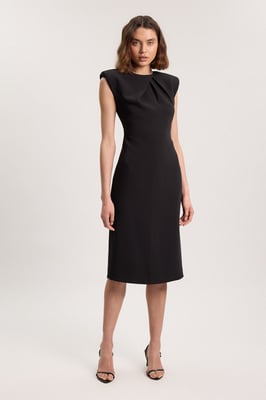 Tailored Sleeveless Neck Detail Pencil Midi Dress