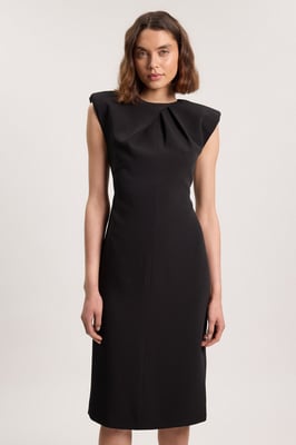 Tailored Sleeveless Neck Detail Pencil Midi Dress