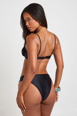 Satin Look Plunge Bikini Top And High Leg Bikini Bottom