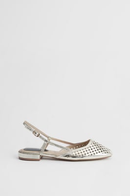 Angie Faux Metallic Leather Cutout Sling Back Flat Shoes