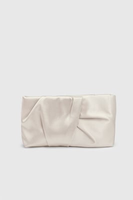 Champagne Ruched Satin Clutch Bag With Removable Shoulder Strap