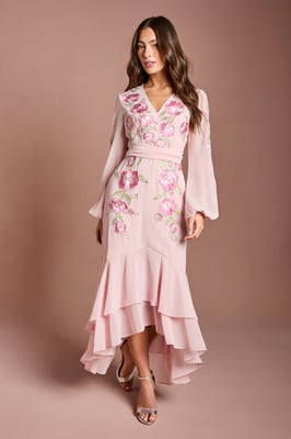Sequin Embellished And Embroidered High Low Maxi Dress
