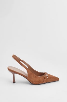 Amelia Faux Suede Snaffle Detail Kitten Heel Slingback Court Shoes