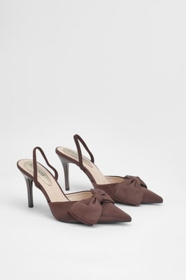 Macey Satin Slingback High Heel Bow Detail Court Shoes