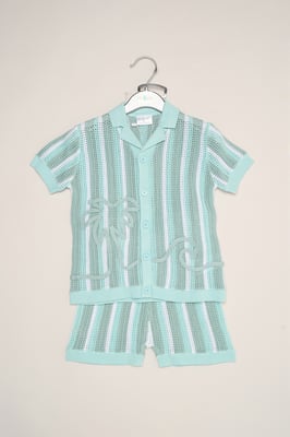 Beach Embroidered True Knit Stripe Shirt and Shorts