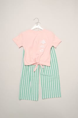 Flower Market Tie-Front Tee & Seersucker Stripe Trouser Set