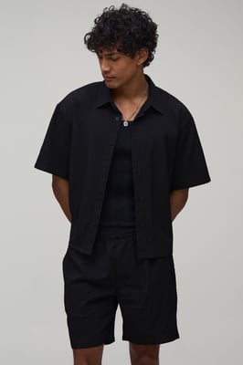 Stripe Seersucker Oversized Boxy Shirt & Relaxed Short Set