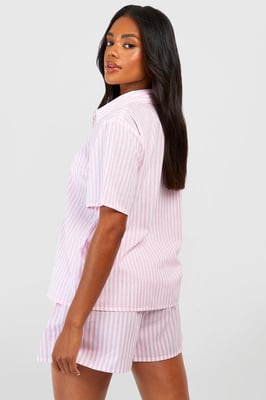 Cotton Pinstripe Oversized Short Sleeve Pyjama Shirt