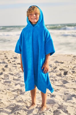 'Driftwood' Kids Changing Towel Lightweight Soft Quick Dry Hooded Robe Poncho Blue