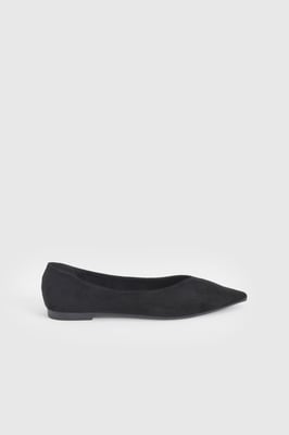 Faith: Tasha Faux Leather Collapsible Black Pointed Flat Ballerinas