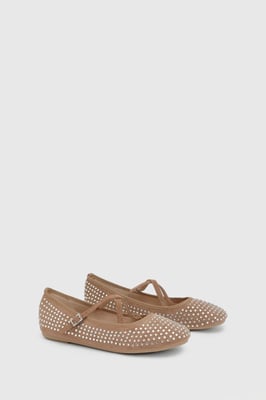 Faith: Lucinda Faux Suede Cross Strap Diamante Ballerinas
