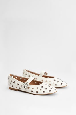 Faith: Sammie Faux Leather Eyelet Mary Jane Ballerinas