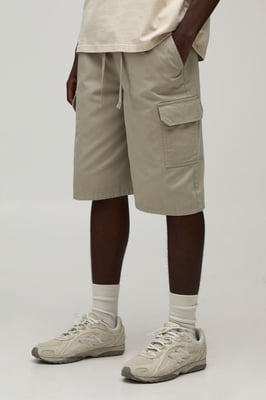 Baggy Fit Elasticated Twill Cargo Shorts