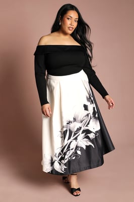 Plus Satin Midi Skirt With Placement Print