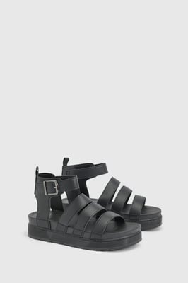 Honour Faux Leather Multi Strap Footbed Chunky Wedge Sandals