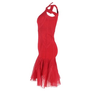 Herve Leger gebreide midi-jurk van tule met bandage in rode viscose