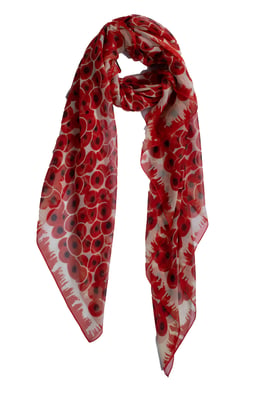 Hermès, zijden sjaal met rode bloemprint