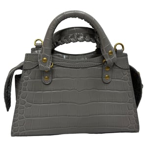 Balenciaga Mini Neo Classic City Croc-Embossed Handbag in Grey Leather