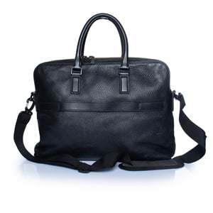 Hugo Boss, grained leather laptop bag in black