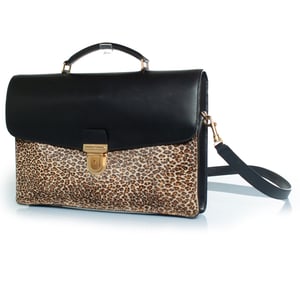 Celine, leopard print leather briefcase in black and brown