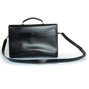 Celine, leopard print leather briefcase in black and brown