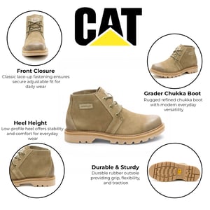 CAT (Caterpillar) Taupe Brown Leather Hiking Mid-Cut Chukka Ankle Boots - Grader