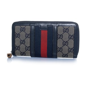 Gucci, monogram web wallet in blue
