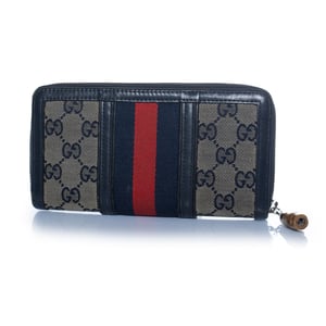 Gucci, monogram web wallet in blue