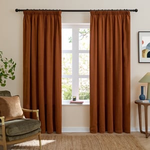 Furn Soft Chenille Blackout Pencil Pleat Curtain Pair, Rust