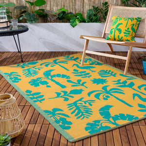Furn Marula Outdoor/Indoor 100% Recycled Rug, Yellow/Teal