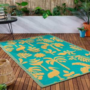 Furn Marula Outdoor/Indoor 100% Recycled Rug, Yellow/Teal