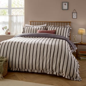 Wylder Connie Striped Ruffle Duvet Cover Set, Chocolate
