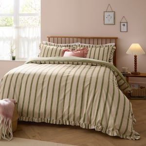 Wylder Connie Striped Ruffle Duvet Cover Set, Olive